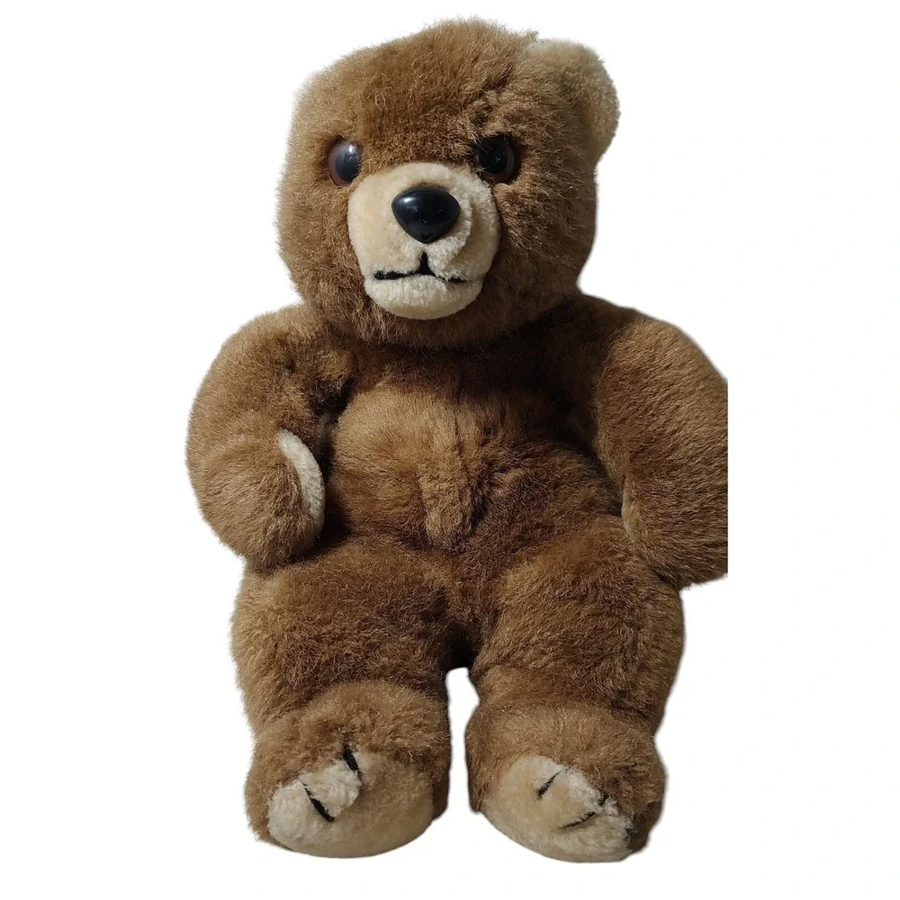 Antics Brown Bear Plush Cream Ears Nose Stuffed Sitting‎ Vintage 1982 Korea SEE